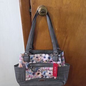 Rosetti Gray and Pink Floral Shoulder Bag